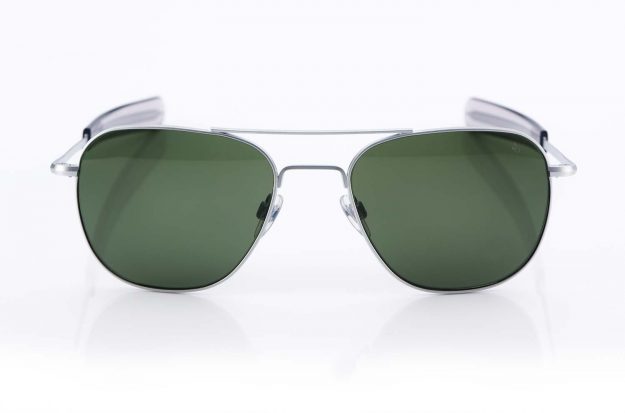 AO – American Optical – Aviator - silberne Pilotenbrille – Original Retro – grüne Gläser – Sonnenbrille - KITSCHENBERG Brillen