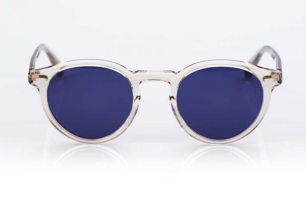 Eyevan – Transparente Panto Kunststoff Sonnenbrille mit navy blauen Gläsern - made in Japan – KITSCHENBERG Brillen
