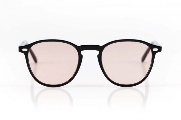 Lazare Studio – originale Retro Vintage Brille – Panto – schwarzes Acetat – rose farbige Gläser – Sonnenbrille – KITSCHENBERG Brillen