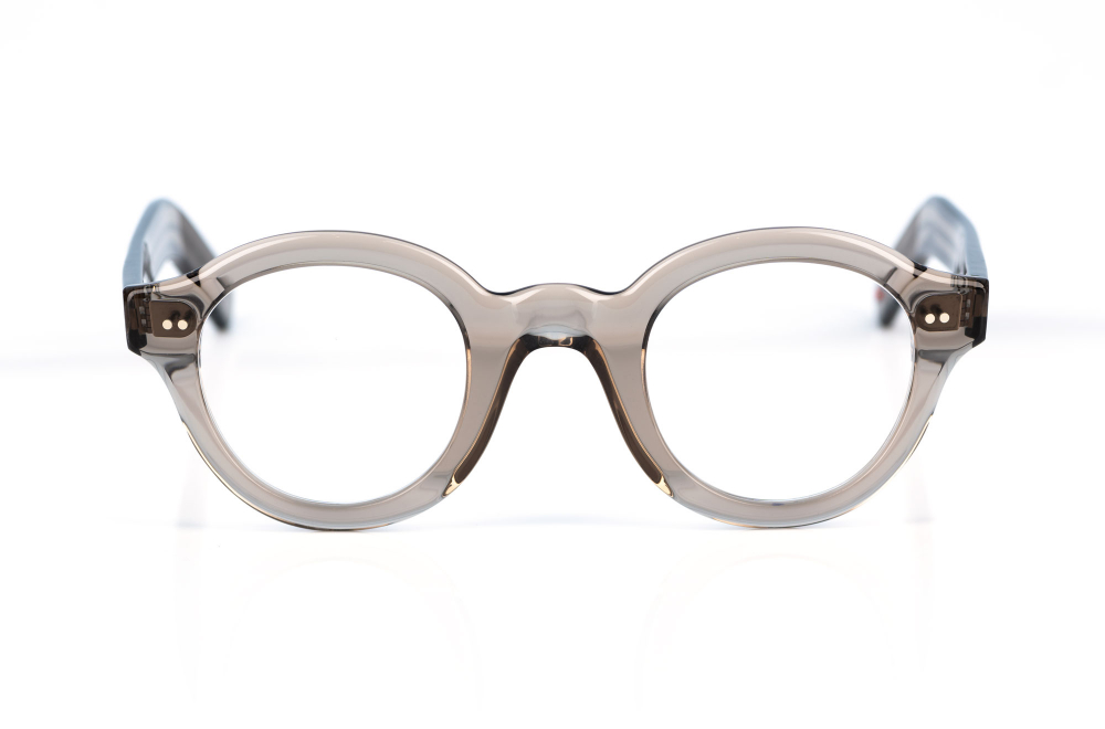 Alf - Atelier de Lunetterie Francais – 21.10.004 – runde dicke Acetatbrille – taupe – handgenietet – Vintage Retro – aus Frankreich - KITSCHENBERG Brillen