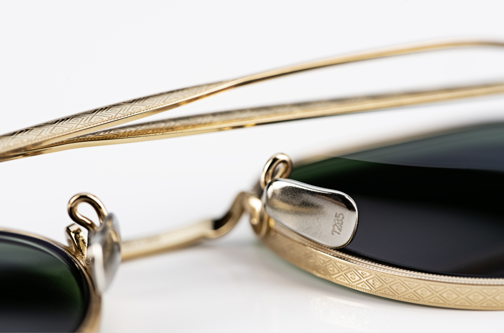 Eyevan – 169 – runde goldene ziselierte Panto Sonnenbrille – Titan – Retro - made in Japan – KITSCHENBERG Brillen