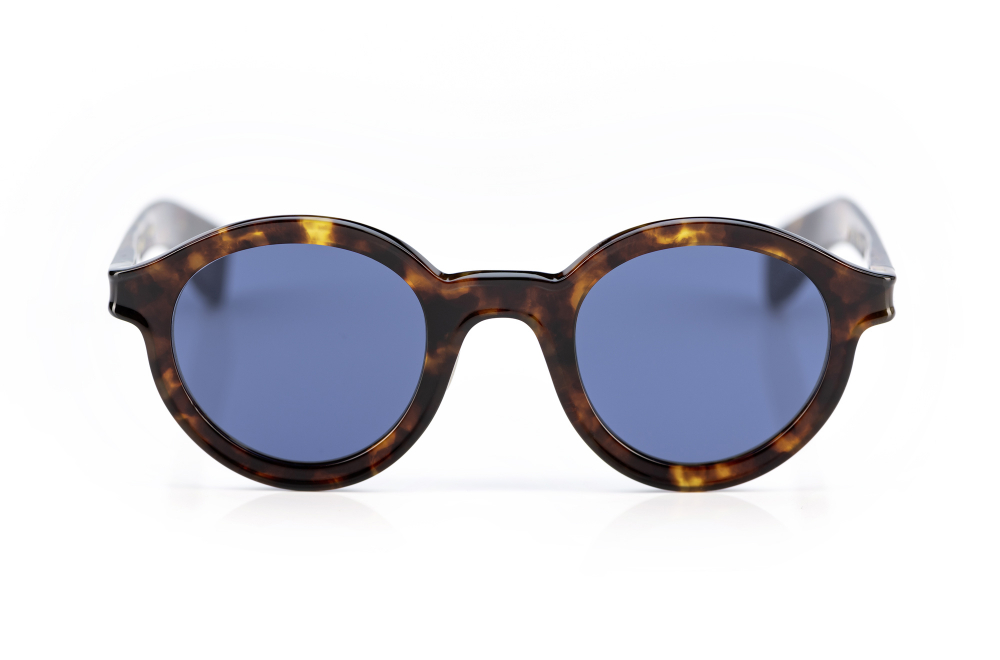 Eyevan – 788 - Kunststoff Sonnenbrille mit blauen Gläsern – tortiose farbiger Rahmen – Retro Vintage - made in Japan – KITSCHENBERG Brillen