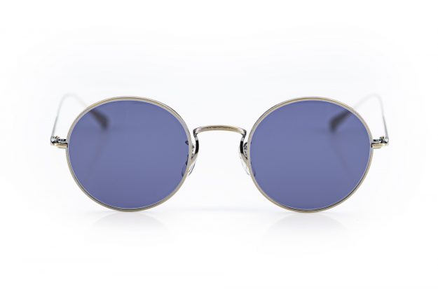 Eyevan – Merced – Titan – runde Vintage Sonnenbrille mit navy blauen Gläsern – ziseliert - made in Japan – KITSCHENBERG Brillen