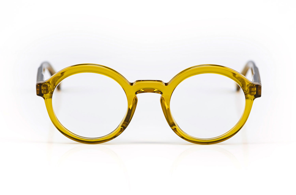 Hug – Hopkins – transparent gelbe runde Kunststoff Brille - handgenietet – Retro – vintage – made in Germany - KITSCHENBERG Brillen