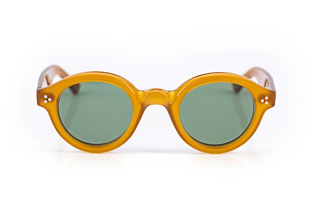 Lesca – la Corb`s – Karamell farbige original Vintage Sonnenbrille – Retro Design – runde grüne Panto Gläser - dicke Acetatbrille – genietet – made in France - KITSCHENBERG Brillen