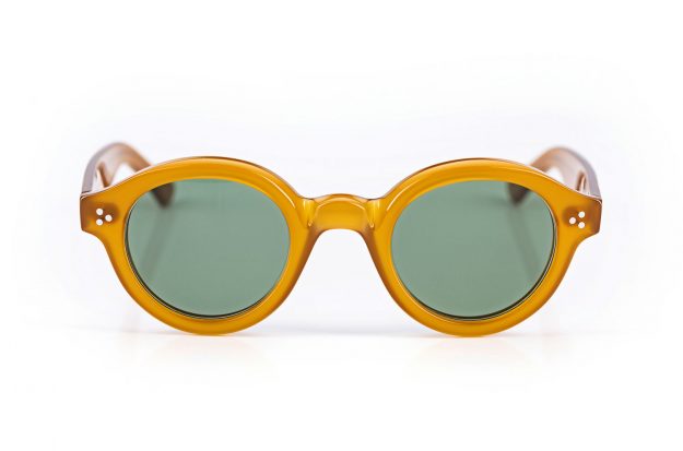 Lesca – la Corb`s – Karamell farbige original Vintage Sonnenbrille – Retro Design – runde grüne Panto Gläser - dicke Acetatbrille – genietet – made in France - KITSCHENBERG Brillen