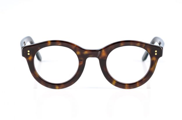 Mapleton – 1949 – C13 – Pantobrille aus dickem braun geflecktem mattem Acetat mit goldenem Nietengelenk – made in Germany – KITSCHENBERG Brillen