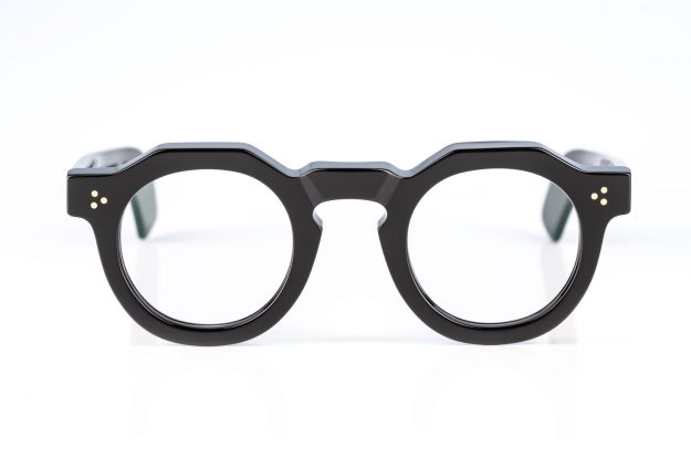 Max Pittion Brille – Hugo – Kronenpanto – genietet – schwarzes – dickes Acetat – produziert in Japan – KITSCHENBERG Brillen