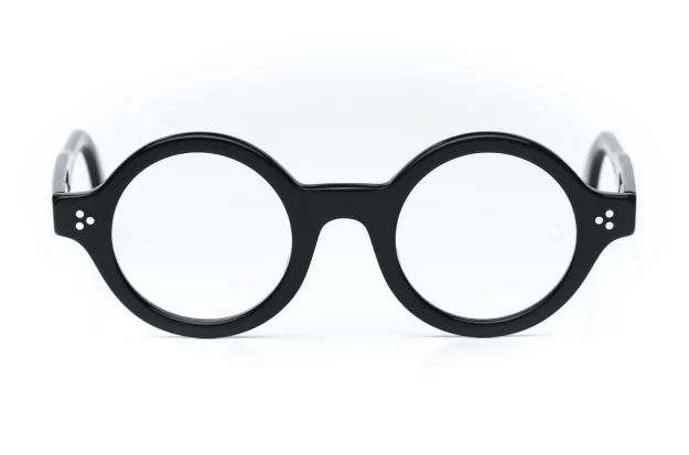 Schwarze runde Acetatbrille von Lesca aus Frankreich – handgenietet Gelenke - Kitschenberg