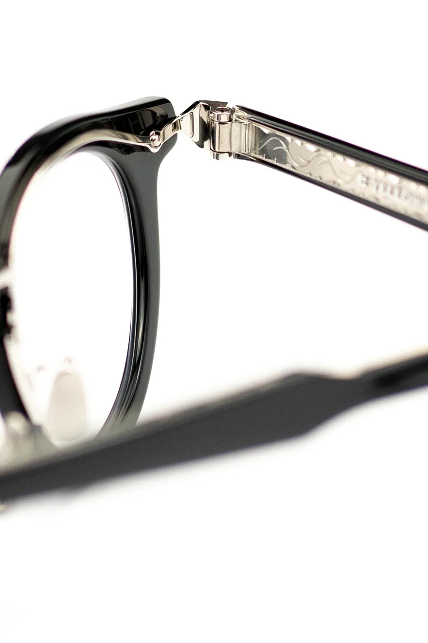 Brille Yellows Plus Elton – Panto schwarzer Kunststoff mit silbernem Titan – Made in Japan – Kitschenberg