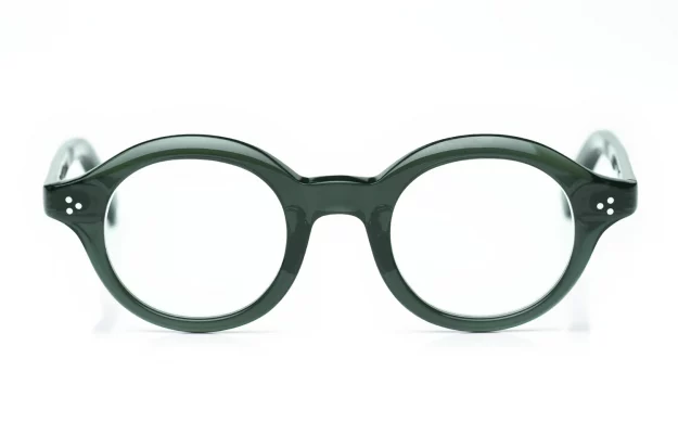 Yellows Plus Model Richard – runde olivgrüne Acetatbrille aus Japan – Kitschenberg