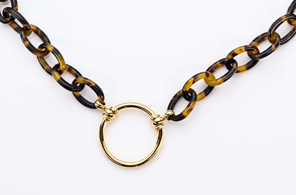 La Loop – Kette mit Acetat Gliedern in Havanna Optik mit goldenem Ring – Brillenkette - KITSCHENBERG Brillen