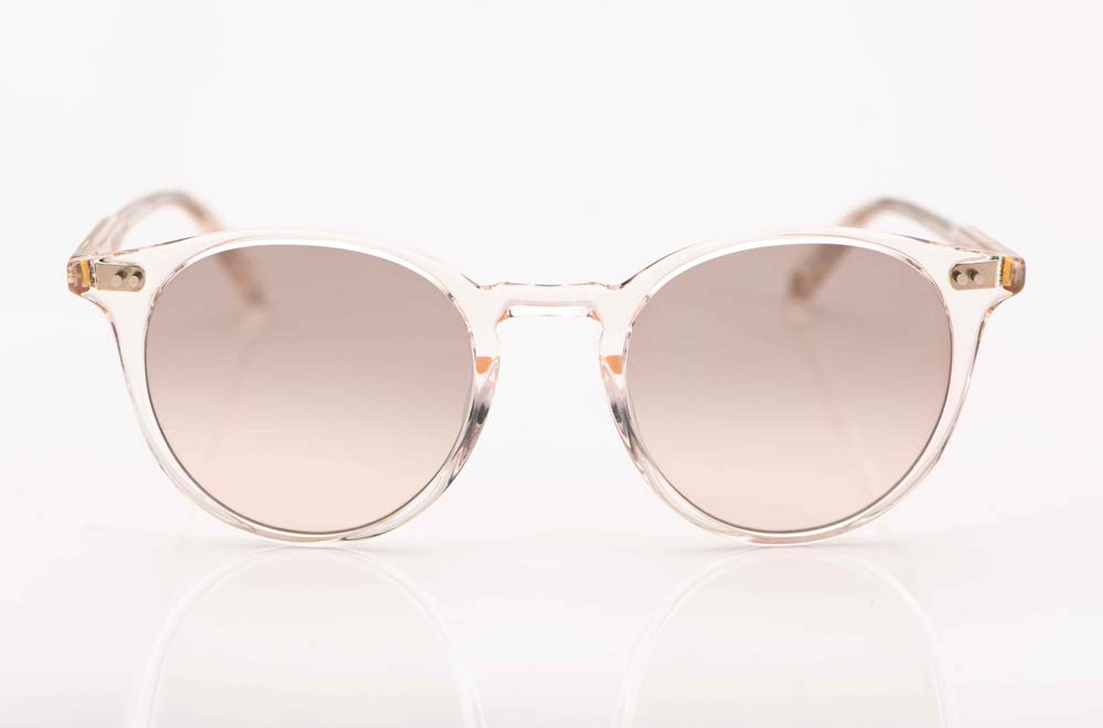 Garrett Leight – Sonnenbrille – transparentes Kunststoffgestell mit rose verspiegelten Gläsern – KITSCHENBERG Brillen