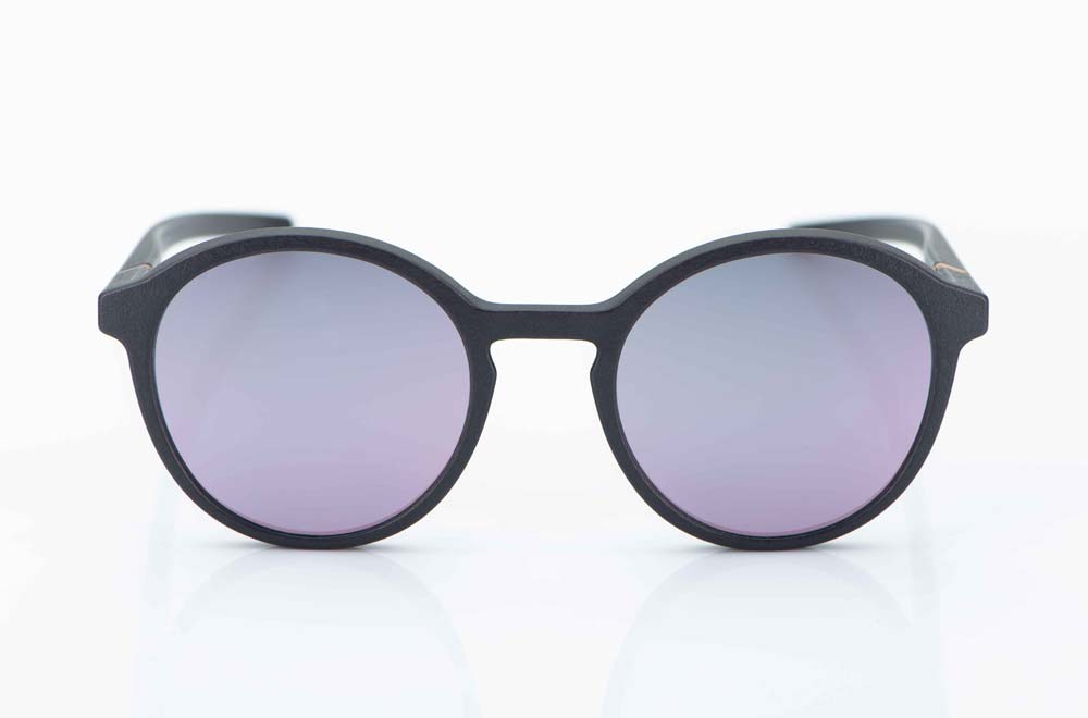 Voyou – Sonnenbrille – runde blau graue 3D-gedruckte Brille mit rose flamingo farbigen verspiegelten Gläsern - KITSCHENBERG Brillen
