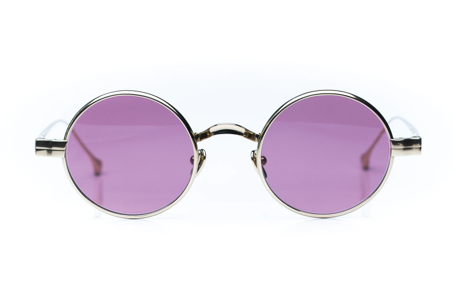 Ducloux Sonnenbrille – Model Cyclopia in Gold mit lila Gläsern – Runde Titanbrille in Japan produziert – Kitschenberg