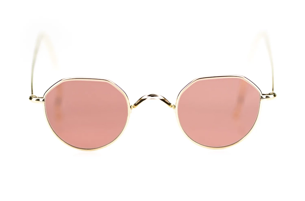 Sonnenbrille von Ducloux – Kronenpanto aus goldenem Titan mit rubinroten Glaesern – Vintage retro - Kitschenberg