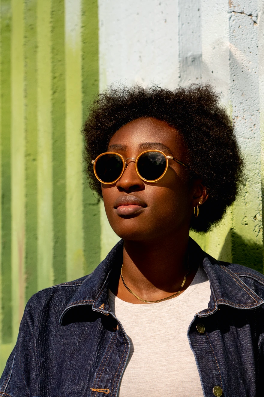 Garrett Leight Sonnenbrille Model Wilson-X – karamellfarben mit grünen Gläsern – Pantobrille - Kitschenberg