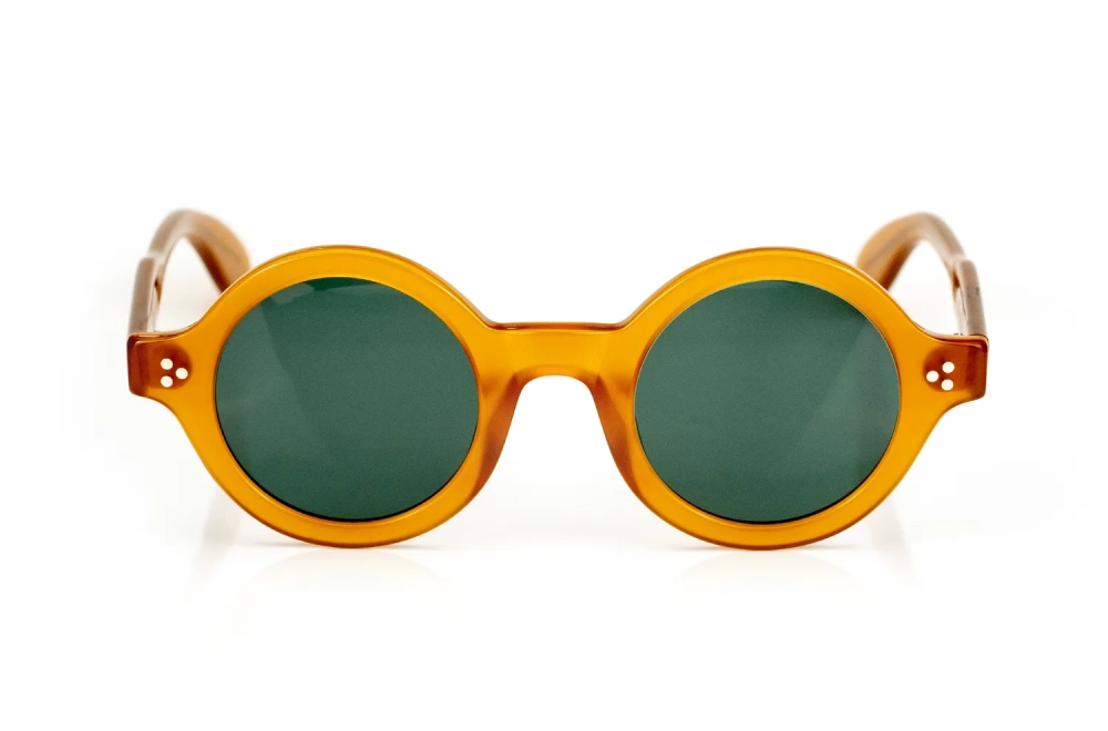 Runde klassische Sonnenbrille von Lesca – Modell Saga – in farbe miele – honigfarben – Made in France – Kitschenberg